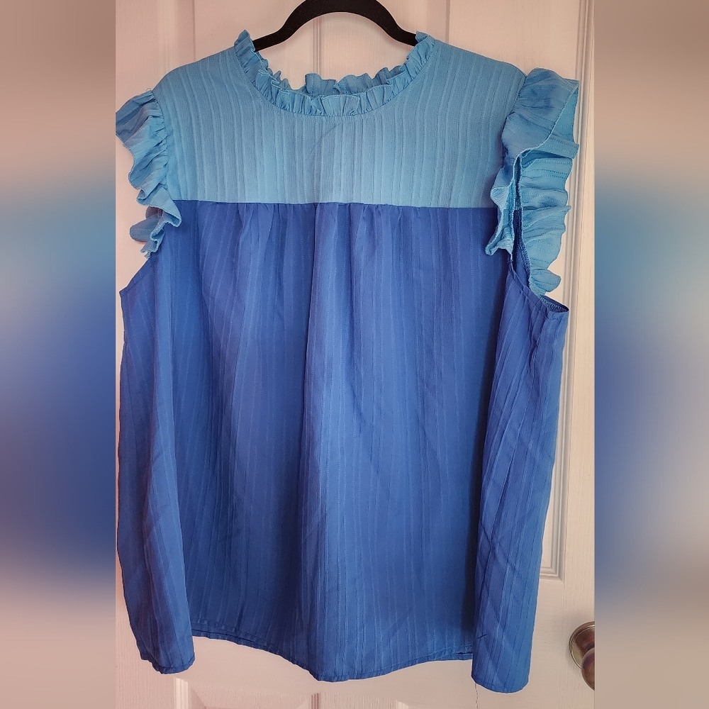 Two tone Blue Ruffle Top
